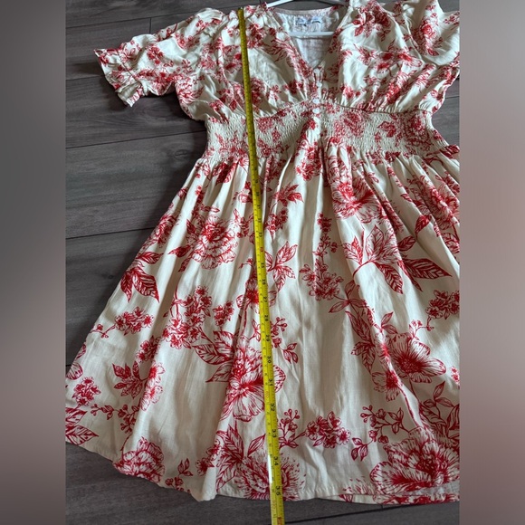 Lost and Wander mini dress floral print ivory red short sleeve size large - Picture 12 of 14